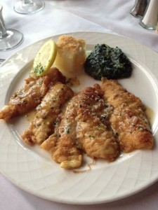 Sand Dabs with a brown butter sauce.