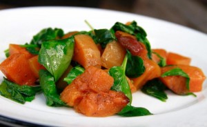  Honey roasted butternut squash, served with baby spinach. 