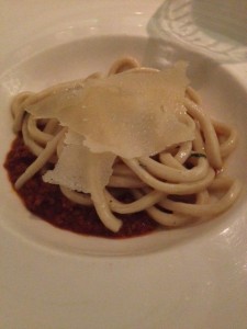 of Pici Toscani Al Ragu, Di Carni .Hand rolled spaghetti with three meats ragu 