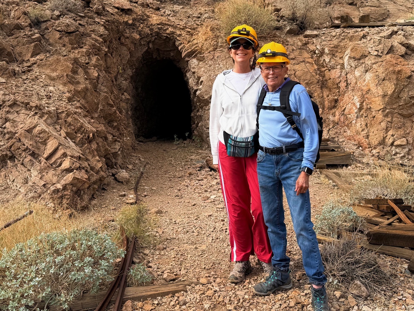 Elaine and Scott Harris at the entrance to the Tecopa Mines