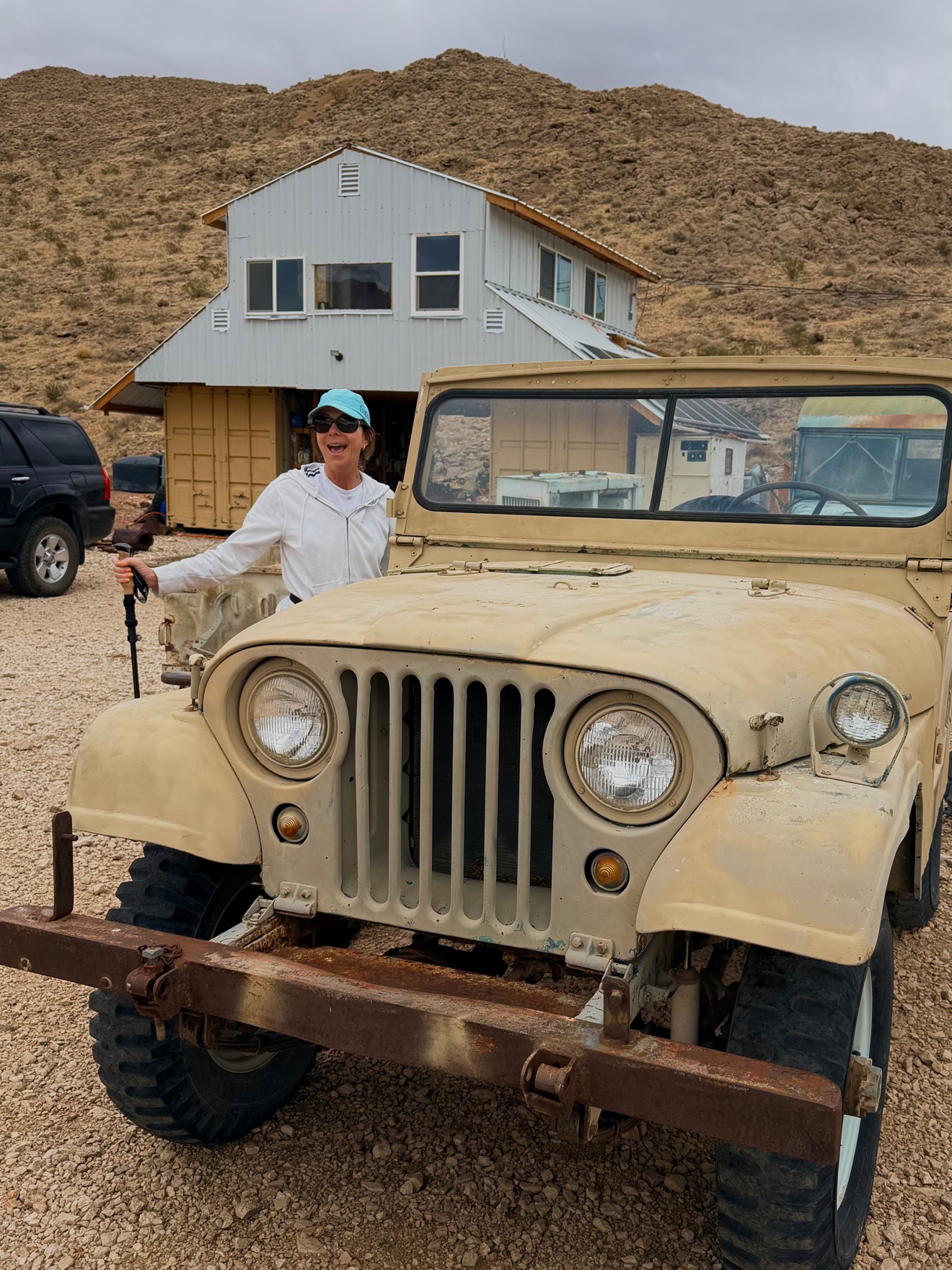 The vintage Jeep waiting at the mine yard